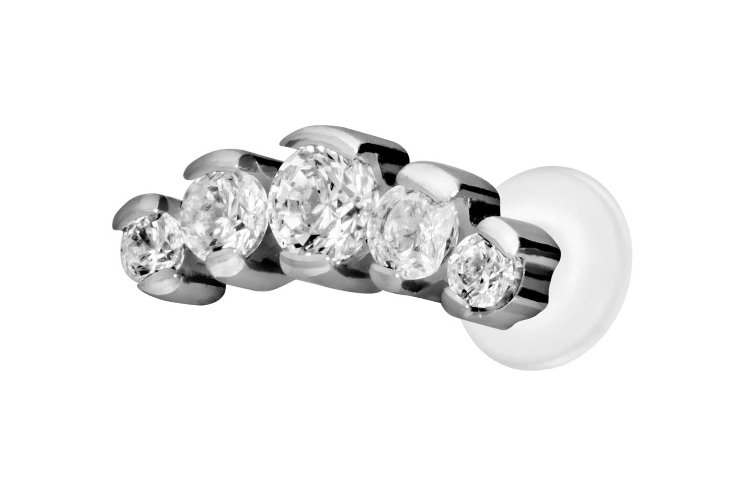 PTFE Labret Piercing mit Innengewinde + Titan-Aufsatz 5 EINGEFASSTE KRISTALLE